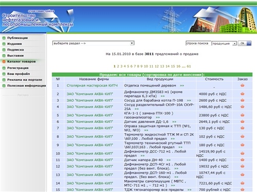  
 Каталог товаров  | информационный портал - Отраслевая пресса. Строительство, нефтегазовый и лесопромышленный комплексы 